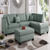 Nova 3 Seater L Shaped Sectional Sofa Right Chaise and Ottoman Celadon Green
