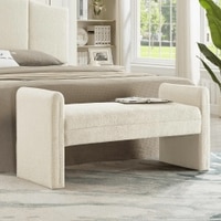 Wooden Twist Soft Hropzy Boucle Upholstered Armrest Ottoman Bench in Cream Colour