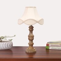 Devansh Off-White Cotton Vintage  Lamp With Wood Base (12X20)