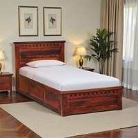 Zvya Solid Wood Single  Size Upholstered Bed With Box Storage (Honey Finish)