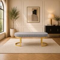 Doe Buck Upholstered Oval Bench in Grey Colour with Gold Loop Legs