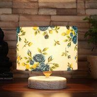 Luca Multicolor cotton table lamp with White Brushed wood base