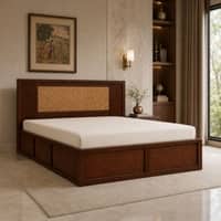 Aaranya Solid Wood Comfort Queen Bed Hydraulic Storage Provincial Teak Finish Mattress 60 x 78 Inch