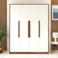 BLUEWUD Maltein 4 Door Wardrobe/Clothes Storage Rack Organizer Almirah Cupboard Cabinet with Lock, Shelves and Cloth Hanger for Bedroom Home Furniture (Brown Maple & White, 140.8 X 40 X 180 CM)