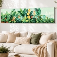 Tropical Botanical Canvas Wall Art 12 x 46 Inch