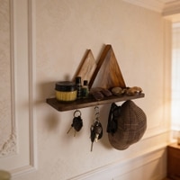 Solitaire Wooden Wall Shelf Organiser With Key Holders