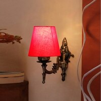 Devansh Metal Electric Wall Light in Antique Gold Colour with Red Shade Count of 1 Light