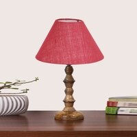 Devansh Pink Jute Table Lamp With  Wood Natural Base (10X10X16) Inches)-35