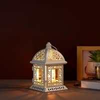 White Metal Lantern with Floral Cutouts