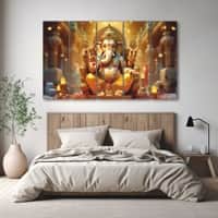 The Castle Decor Lord Ganesh Ji Wall Painting Wooden Framed Digital Painting 27x48 Inch (Style 1)