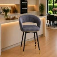 Doe Buck Mixoy Velvet Bar Stool in Emerald Grey Colour with Gold Accents