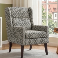 Joan Printed Infinity Grid Fabric Wing Chair in Green Colour