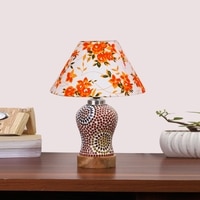 Devansh Conical Multi Cotton Shade Lamp With Wood & Mosaic Glass Base For Decoration/Office/Home/Gifting/Study For Decoration/Office/Home/Gifting/Study -(10X10X14.5) Inches -A