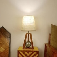 Vantage Brown Wooden Table Lamp with White Jute Lampshade