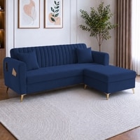Daraco Velvet L shape 4 Seater Sofa in Navy Blue Color