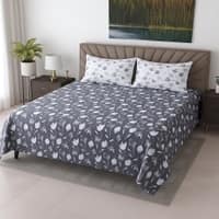 Charcoal Floral Cotton 400 Tc Flat Super King Size Bedsheet With 2 Pillow Covers