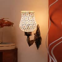 Devansh Metal Electric Wall Light in Antique Gold Colour with Beige Shade Count of 1 Light