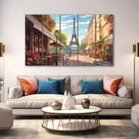 The Castle Decor Eiffel Tower Wall Art Set of 5 Wooden Framed Digital Painting 27x48 Inch