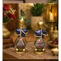 Desert Art Metal Handpainted Couple Musician Showpiece Set of 2
