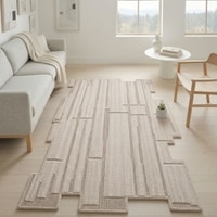 Handmade Wool Shaped Rug Modern Abstract Beige 9 x 12 Feet Carpet
