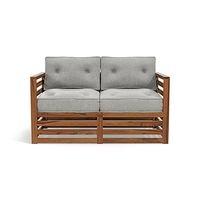 Raymond Wooden Sofa - Teak Finish (Vapour Grey) (Finish : teak; Custom Set - Sofas : 0002; Standard Set - Sofas : none; Sofa Material : fabric; Sofa Size : regular; Sofa Type : regular; Colour : vapour grey)