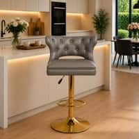 Doe Buck Verona Faux Leather Adjustable Bar Stool in Grey Colour with Gold Base