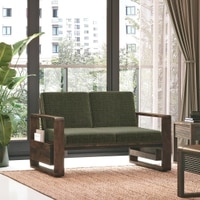 Moreno 2 Seater Solid Wood Sofa in Danish Walnut Finish and Juniper Green Fabric