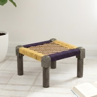 Riaza Solid Wood Maachi Foot Stool in Purple & Yellow Canning