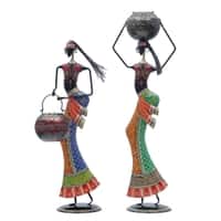 Desert Art Metal Handpainted Lady Figurine with Tealight Holder Set of 2