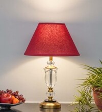 Ashurst Black & Antique Brass Finish Metal And Clear Crystal Glass Table Lamp With Maroon Cotton Shade