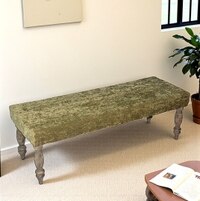 Cairo Solid Wood 2 Seater Bench In Green Sparkle Velvet Fabric