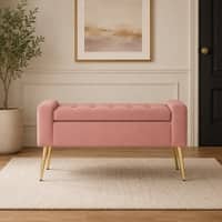 Doe Buck Upholstered Storage Bench in Pink Colour with Gold Legs