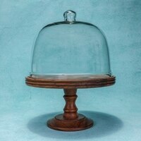 Ireka Homes Party Bell Acacia Wood Cake Stand with Glass Dome