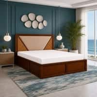 Shilp Solid Wood Compact Queen Bed Box Storage Provincial Teak Finish Mattress 60 x 72 Inches
