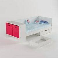 Corner Engineered Wood Drawer Storage Bed in Red Colour