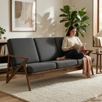 Scandinavian Aston Three Seater Sofa Brown Walnut Finish