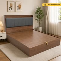 AIAN Adel Queen Size Hydraulic Storage Bed in Walnut Colour
