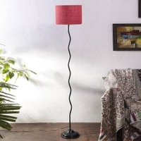 Mike Pink Natural Fiber Floor Lamp with Black Iron Base
