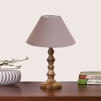 Devansh Grey Cotton Table Lamp With  Wood Natural Base (10X10X16) Inches)-32
