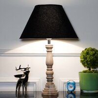 Hatton hand crafted Solid wood distress white finish table lamp With Black Cotton Shade