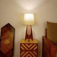 Laurent Brown Wooden Table Lamp with White Jute Lampshade