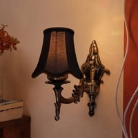Devansh Gold Antique Wall Mounted Lamp With Black  Cotton Shade