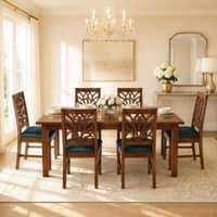 Globally Indian Ojasvi Solid Sheesham Wood 6 Seater Dining Table Set 6 Chairs Teal Blue