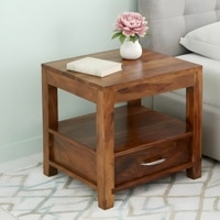 Kassel Solid Wood Bedside Table in Natural Teak Finish