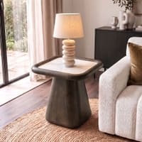 Lazo Solid Wood And Aravali Marble Side Table In Dark Chestnut Finish