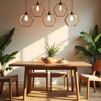 Hexagram 5 Series Brown Solid Wood Cluster Hanging Light