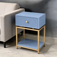Blue Horizon Wood Side Table in Blue & Gold Colour