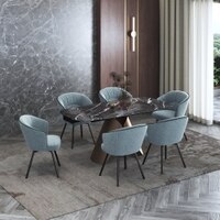 Aeris Ceramic 4 To 6 Seater Extendable Dining Table With 4 Calix Dining Chairs (Finish : Black Jade, Chair Colour : Powder Blue)
