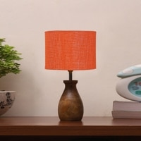 Devansh Orange Jute Table Lamp With Wood Natural Base (7X13 Inches)-19