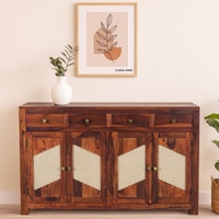 Sheesham Wood 4 Door 4 Drawer Sideboard in Honey Oak Finish